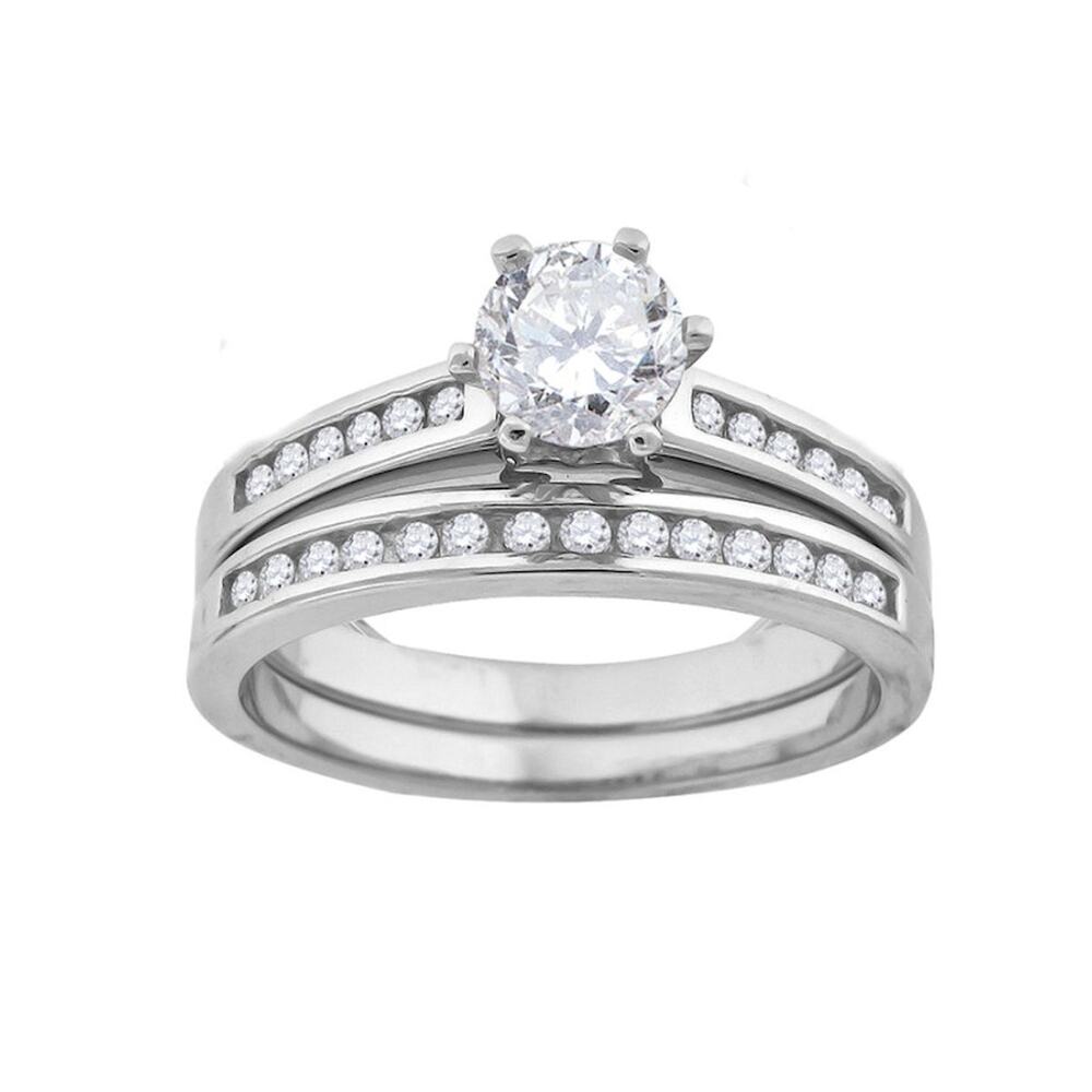 925 Sterling Silver 2 Cttw Solitaire Cubic Zirconia Engagement Ring Set Size 7